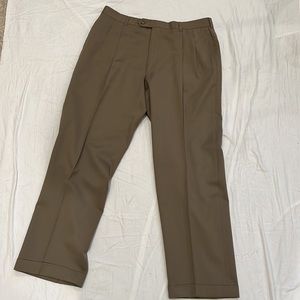 Men's Wool Pleated Dress Pants 38x31 Tan Cuffed Bottoms
